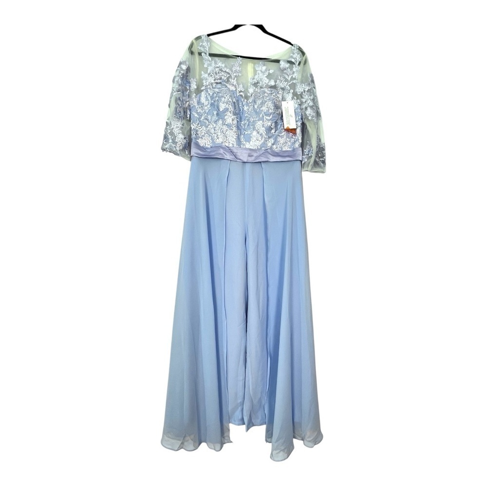 Soft Baby Blue Pants Suit Jumpsuit Romper with Contrasting Lavender Belt NWT